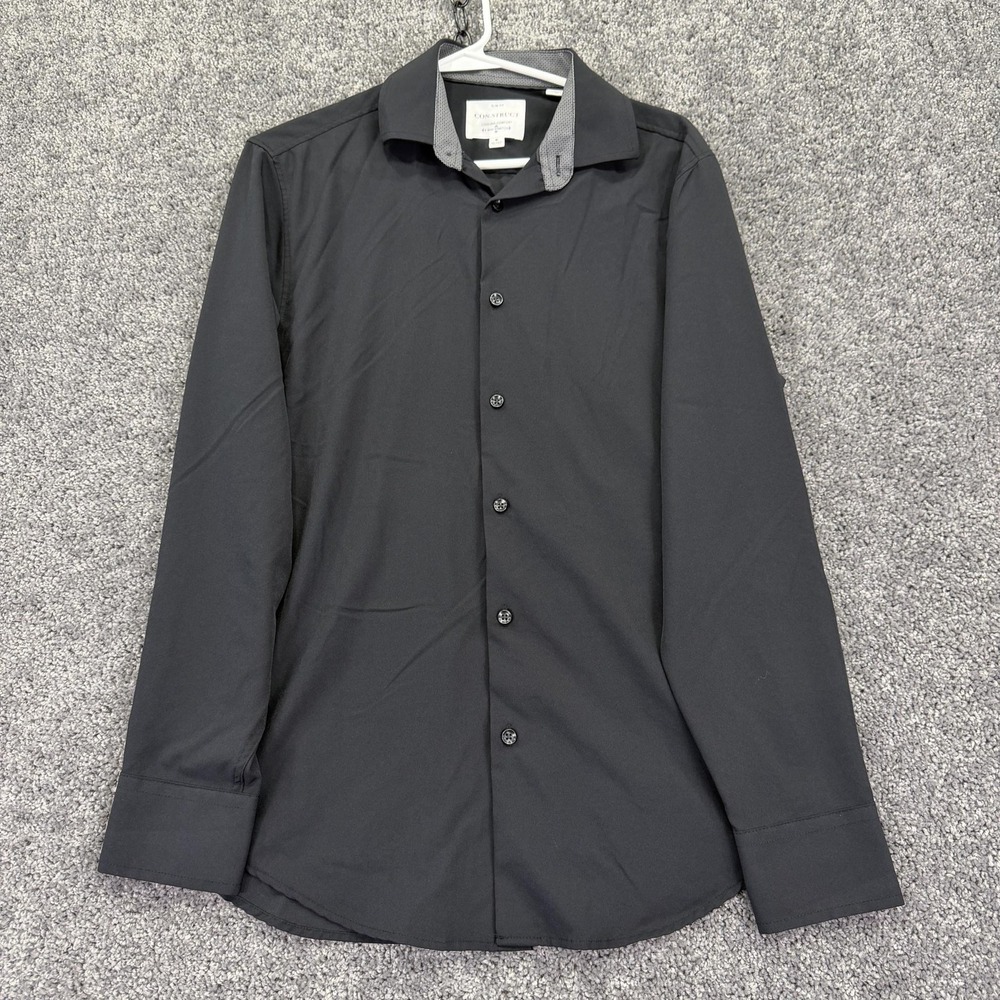 CON.STRUCT Shirt Mens Medium Black Long Sleeve Button Dress Slim Fit Stretch